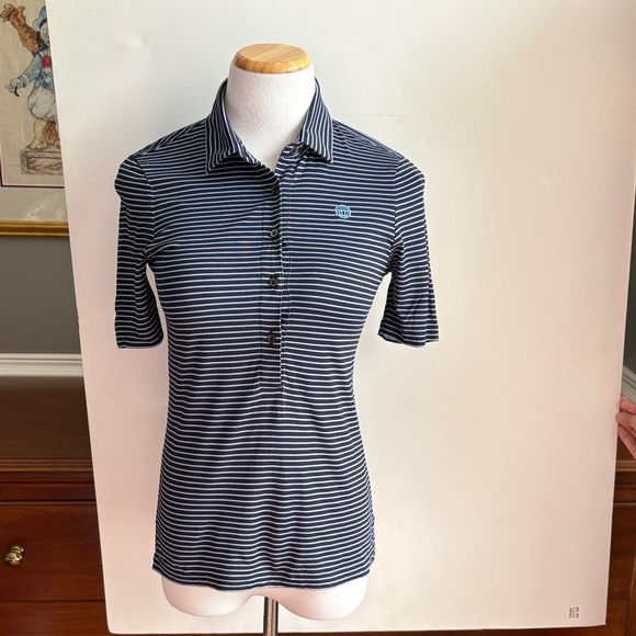 Tory Sport Navy and White Striped Polo Shirt - Picture 1 of 9